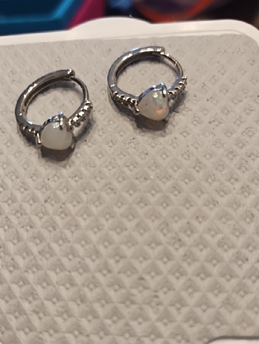 Opal Huggie Hoop Earrings in White Opal and Silver